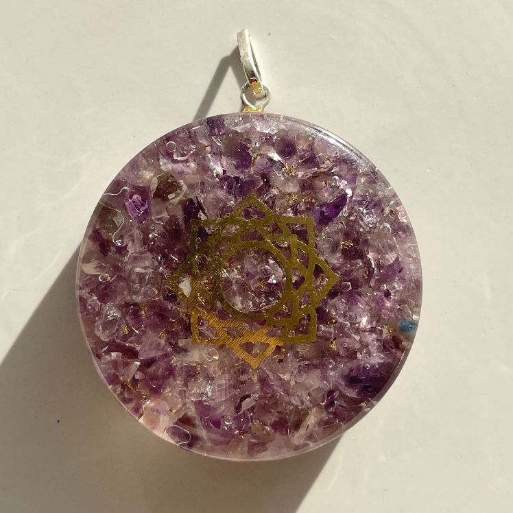 Orgonite Amethyst Pendant - Circle Orgonite Amethyst Pendant - Circle